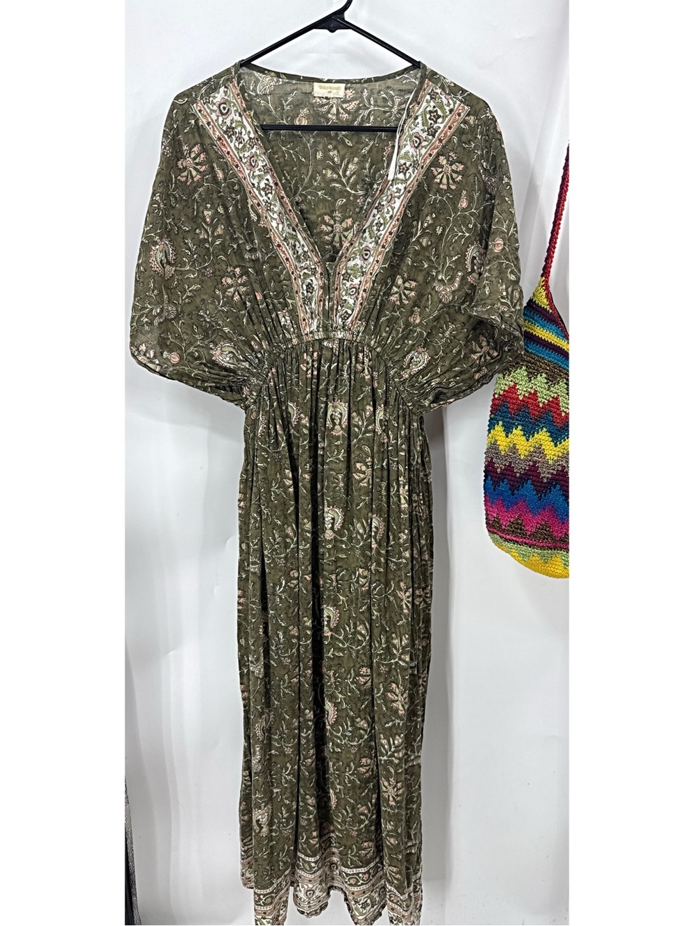 World, market Mira bohemian paisley floral Print Bhuti Floral Kaftan Dress L/XL